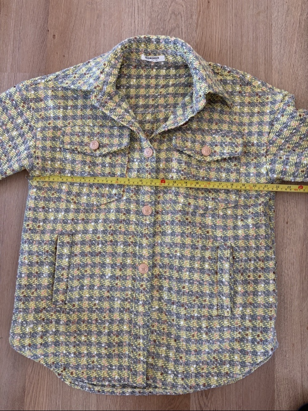 Glamorous Yellow and Gray Women's tweed Shirt Jacket - Picture 2 of 2
